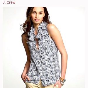 J. Crew Silk Ruffle Sleeveless Polka Dot Blouse
